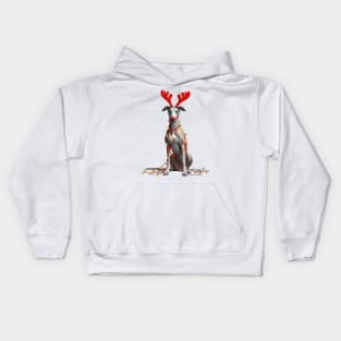 Christmas Red Nose Greyhound Dog Kids Hoodie